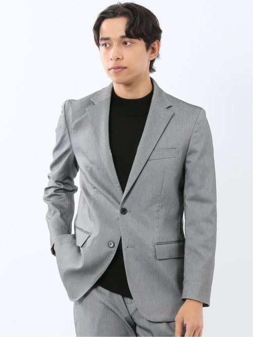 apuntob グレージャケット TechMove スリムフィット 2ボタンジャケット 千鳥ライトグレー