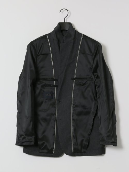 クロスストレッチ スリムフィット 2ボタンジャケット デニム風黒(セットアップ可能)