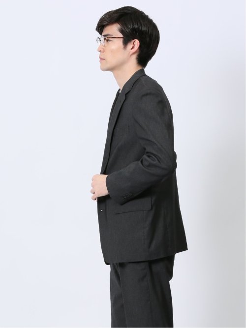 クロスストレッチ スリムフィット 2ボタンジャケット デニム風黒(セットアップ可能)