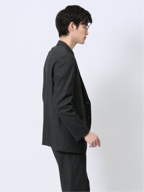 クロスストレッチ スリムフィット 2ボタンジャケット デニム風黒(セットアップ可能)