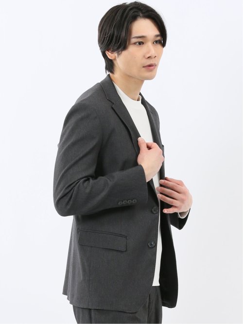クロスストレッチ スリムフィット 2ボタンジャケット 黒(セットアップ可能)