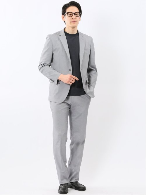 クロスストレッチ スリムフィット 2ボタンジャケット ライトグレー(セットアップ可能)