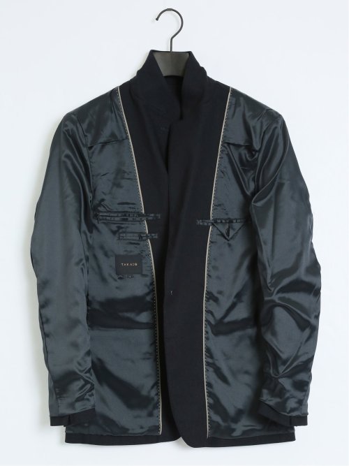 クロスストレッチ裏起毛 スリムフィット 2ボタンジャケット ピケ紺(セットアップ可能)