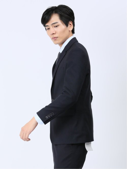 クロスストレッチ裏起毛 スリムフィット 2ボタンジャケット ピケ紺(セットアップ可能)