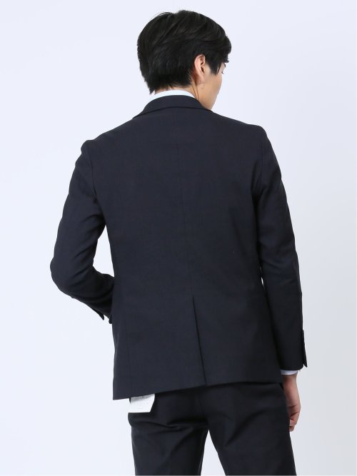 クロスストレッチ裏起毛 スリムフィット 2ボタンジャケット ピケ紺(セットアップ可能)