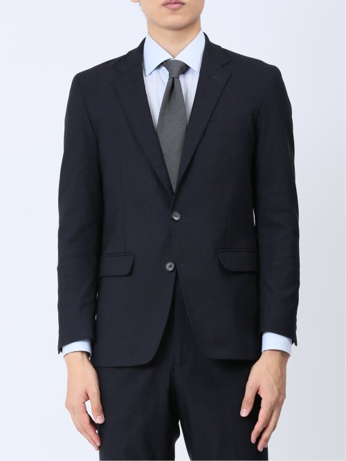 クロスストレッチ裏起毛 スリムフィット 2ボタンジャケット ピケ紺(セットアップ可能)