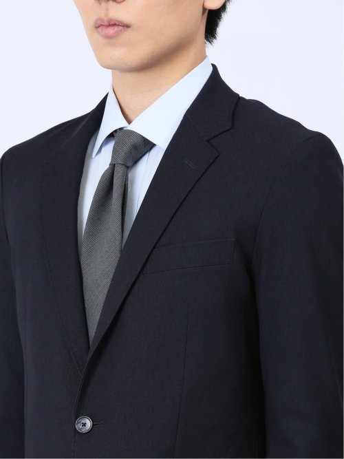 クロスストレッチ裏起毛 スリムフィット 2ボタンジャケット ピケ紺(セットアップ可能)