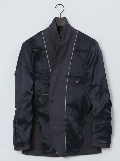 クロスストレッチ スリムフィット 2ボタンジャケット デニム風紺(セットアップ可能)