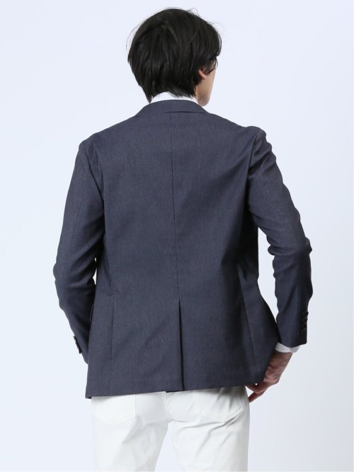 クロスストレッチ スリムフィット 2ボタンジャケット デニム風紺(セットアップ可能)