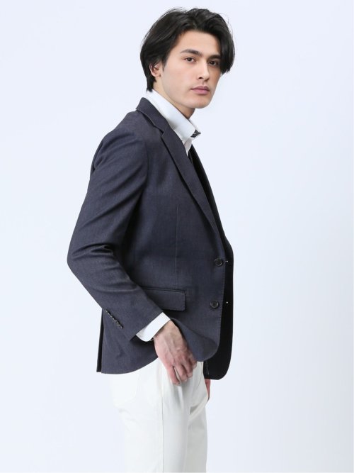 クロスストレッチ スリムフィット 2ボタンジャケット デニム風紺(セットアップ可能)