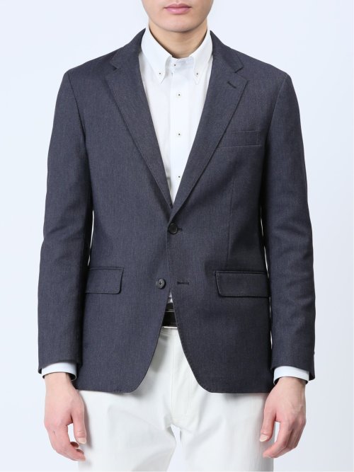 クロスストレッチ スリムフィット 2ボタンジャケット デニム風紺(セットアップ可能)