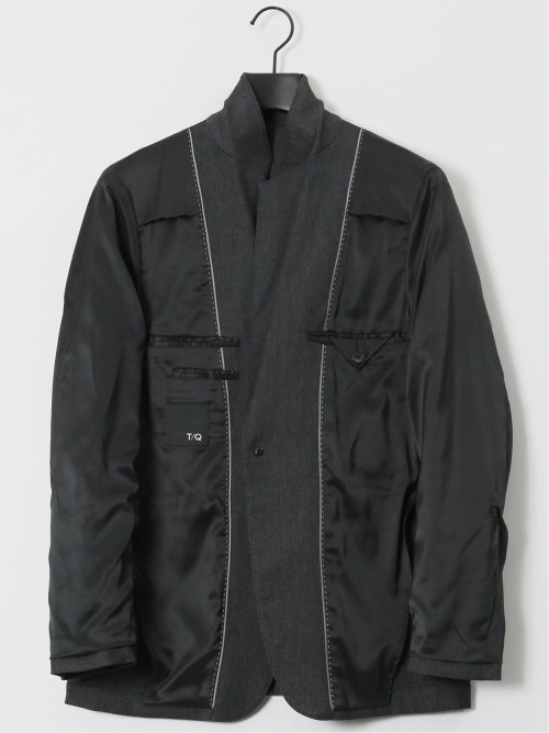 クロスストレッチ スリムフィット 2ボタンジャケット デニム調黒(セットアップ可能)