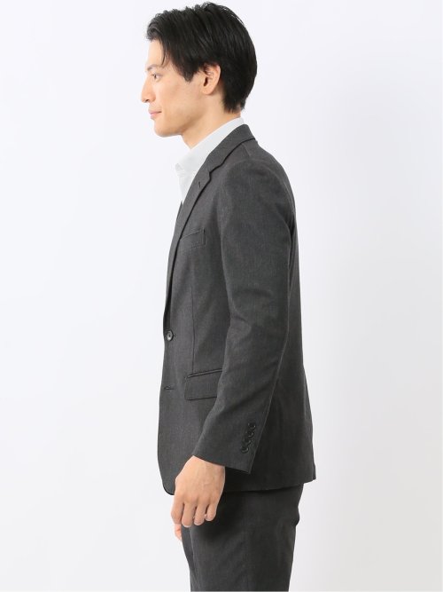 クロスストレッチ スリムフィット 2ボタンジャケット デニム調黒(セットアップ可能)