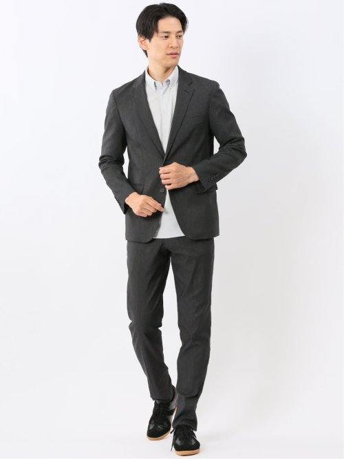 クロスストレッチ スリムフィット 2ボタンジャケット デニム調黒(セットアップ可能)