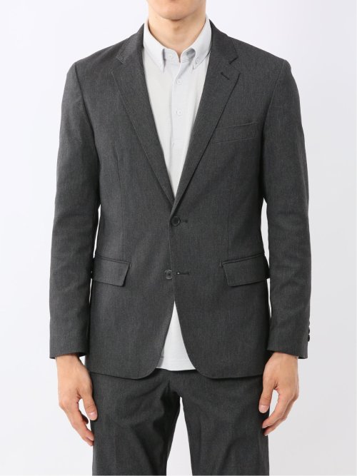 クロスストレッチ スリムフィット 2ボタンジャケット デニム調黒(セットアップ可能)