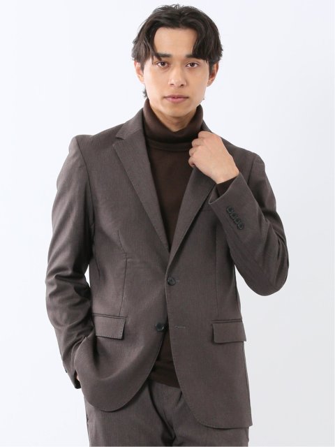 クロスストレッチ スリムフィット 2ボタンジャケット 茶(セットアップ可能)