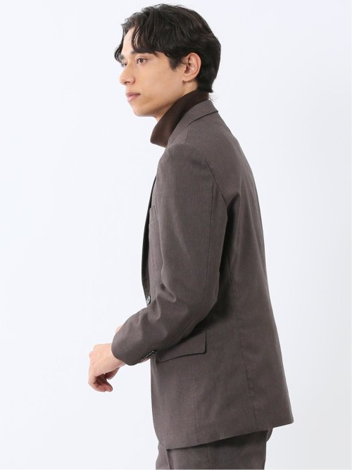 クロスストレッチ スリムフィット 2ボタンジャケット 茶(セットアップ可能)