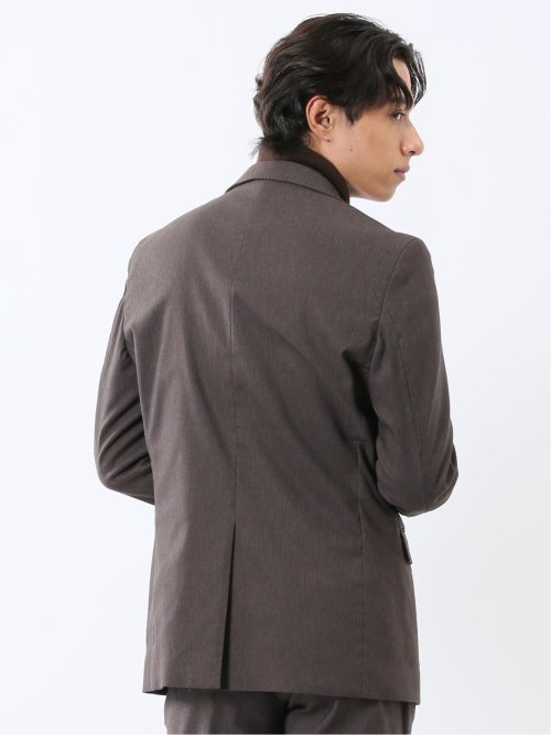 クロスストレッチ スリムフィット 2ボタンジャケット 茶(セットアップ可能)