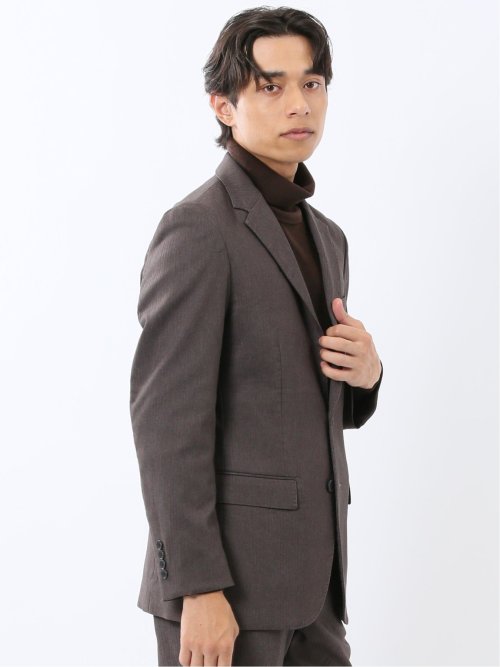 クロスストレッチ スリムフィット 2ボタンジャケット 茶(セットアップ可能)