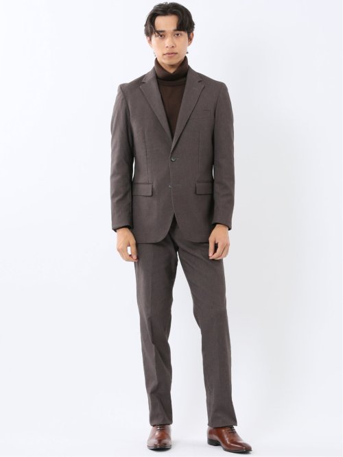 クロスストレッチ スリムフィット 2ボタンジャケット 茶(セットアップ可能)