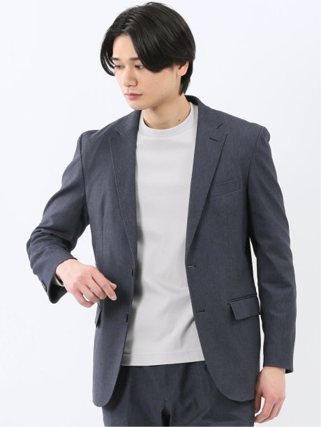 クロスストレッチ スリムフィット 2ボタンジャケット 紺(セットアップ可能)