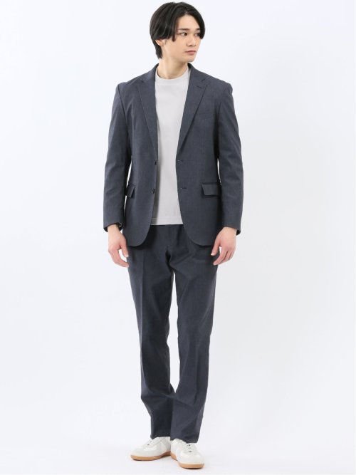 クロスストレッチ スリムフィット 2ボタンジャケット 紺(セットアップ可能)
