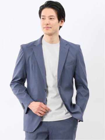 クロスストレッチ スリムフィット 2ボタンジャケット 青(セットアップ可能)