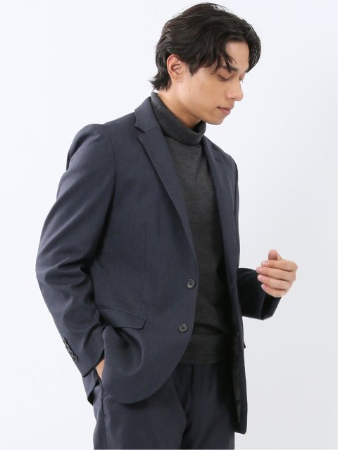 クロスストレッチ スリムフィット 2ボタンジャケット 紺(セットアップ可能)