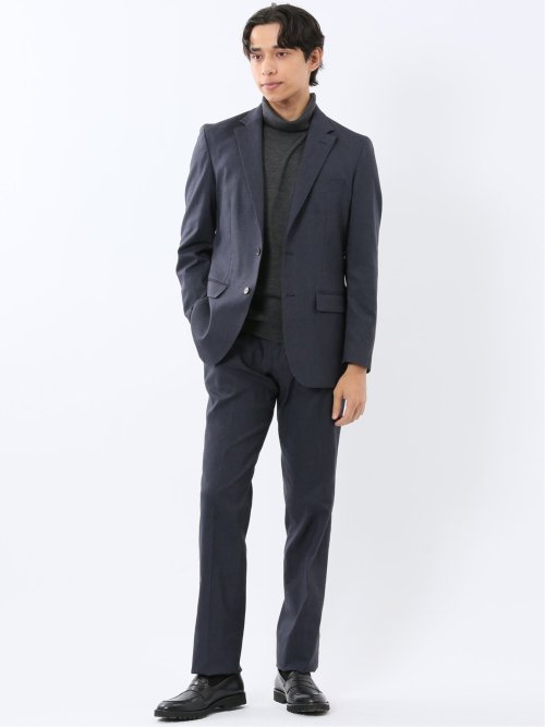 クロスストレッチ スリムフィット 2ボタンジャケット 紺(セットアップ可能)