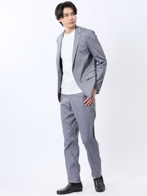 ストレッチ スリムフィット 2ボタンジャケット ライトデニム調(セットアップ可能)