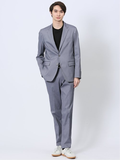 ストレッチ スリムフィット 2ボタンジャケット ライトデニム調(セットアップ可能)