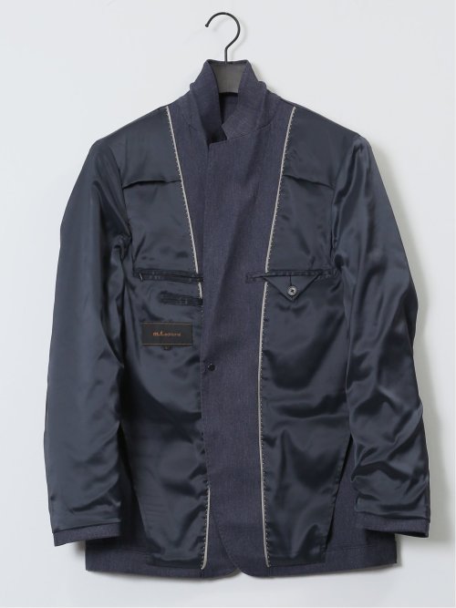 ストレッチ スリムフィット 2ボタンジャケット デニム風紺(セットアップ可能)