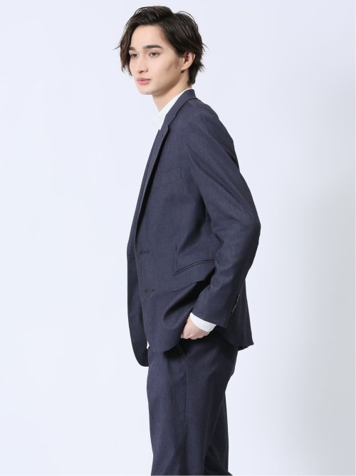 ストレッチ スリムフィット 2ボタンジャケット デニム風紺(セットアップ可能)