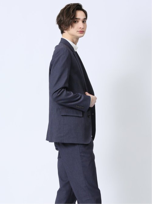ストレッチ スリムフィット 2ボタンジャケット デニム風紺(セットアップ可能)