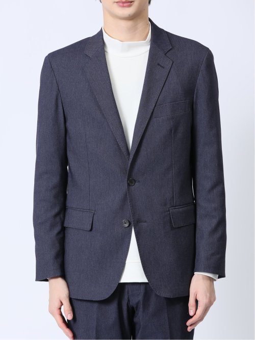 ストレッチ スリムフィット 2ボタンジャケット デニム風紺(セットアップ可能)
