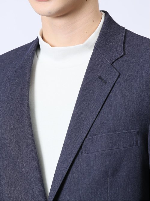 ストレッチ スリムフィット 2ボタンジャケット デニム風紺(セットアップ可能)
