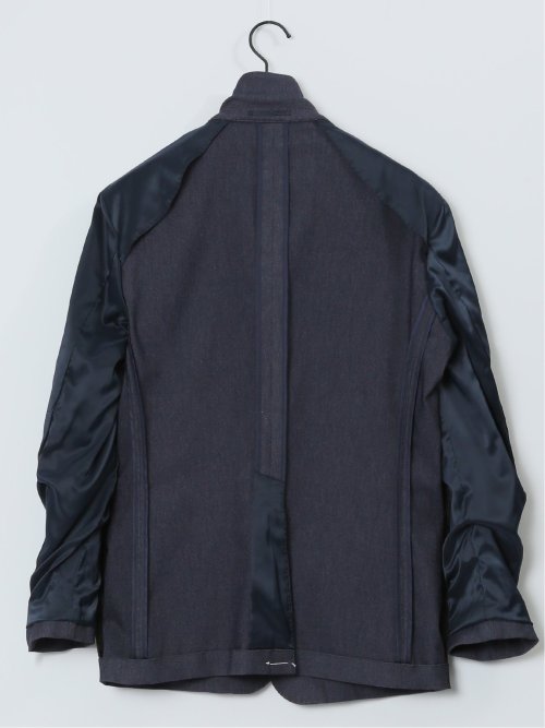 デニム調ジャージ スリムフィット 2ボタンジャケット(セットアップ可能)