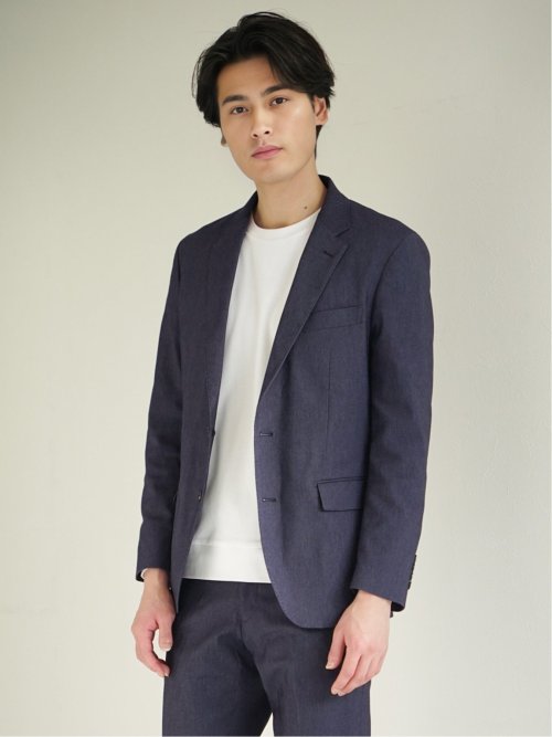 デニム調ジャージ スリムフィット 2ボタンジャケット(セットアップ可能)