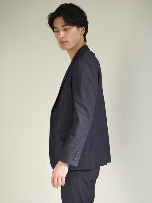 デニム調ジャージ スリムフィット 2ボタンジャケット(セットアップ可能)