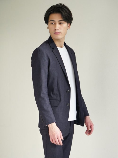 デニム調ジャージ スリムフィット 2ボタンジャケット(セットアップ可能)