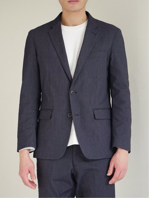 デニム調ジャージ スリムフィット 2ボタンジャケット(セットアップ可能)