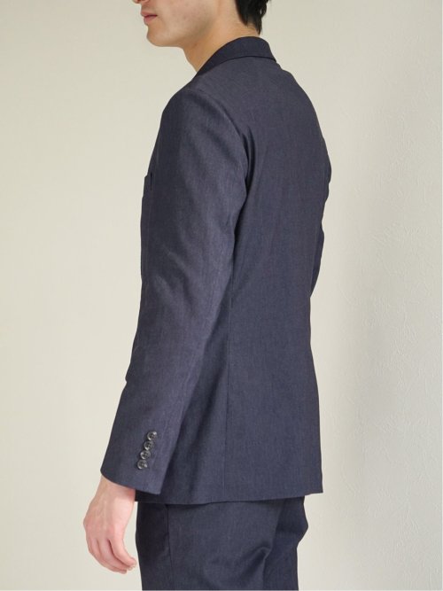 デニム調ジャージ スリムフィット 2ボタンジャケット(セットアップ可能)