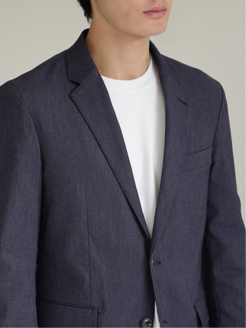 デニム調ジャージ スリムフィット 2ボタンジャケット(セットアップ可能)