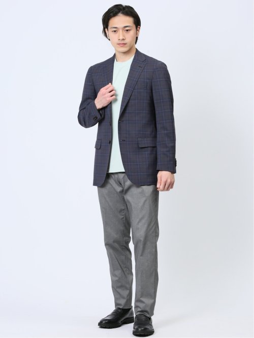 マルゾット/Marzotto ウール混 レギュラーフィット 2ボタンジャケット チェック紺