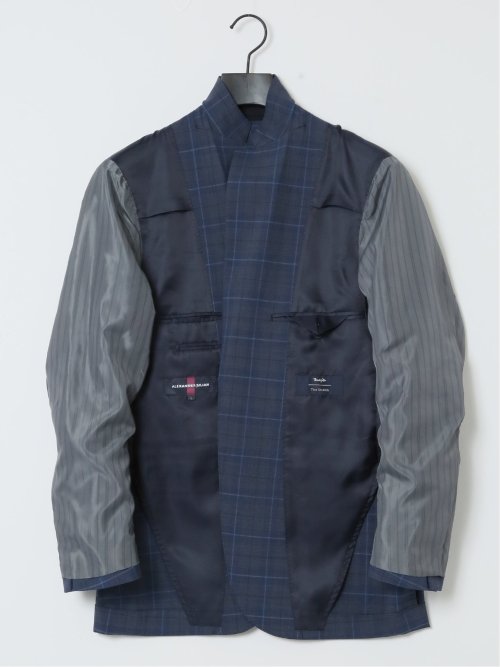 マルゾット/Marzotto ウール混 レギュラーフィット 2ボタンジャケット チェック紺