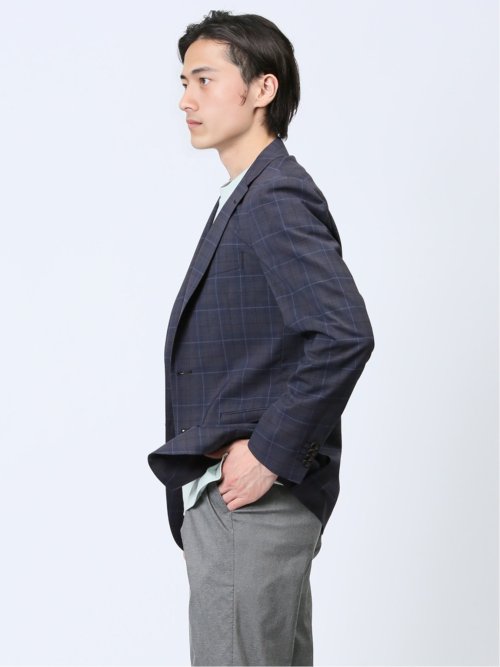 マルゾット/Marzotto ウール混 レギュラーフィット 2ボタンジャケット チェック紺