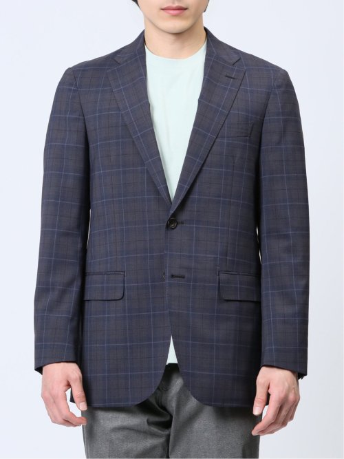 マルゾット/Marzotto ウール混 レギュラーフィット 2ボタンジャケット チェック紺