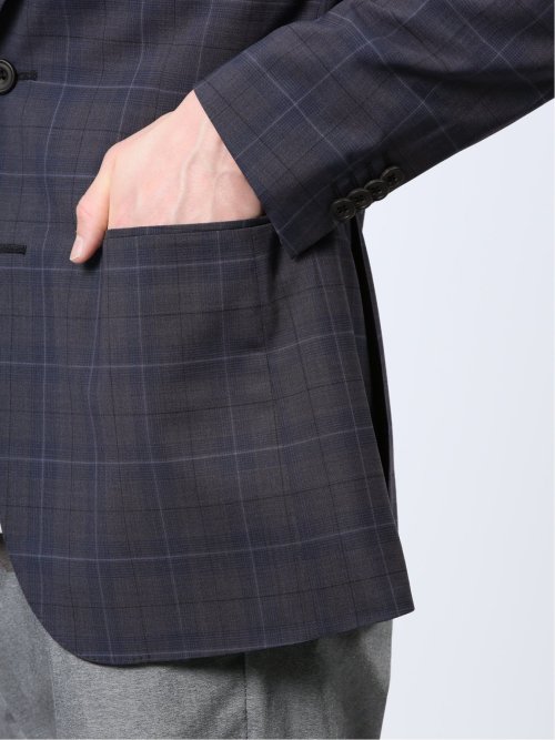 マルゾット/Marzotto ウール混 レギュラーフィット 2ボタンジャケット チェック紺