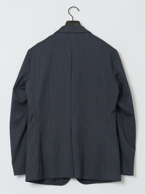 ストレッチ スリムフィット 2ボタンジャケット ヘリンボン紺