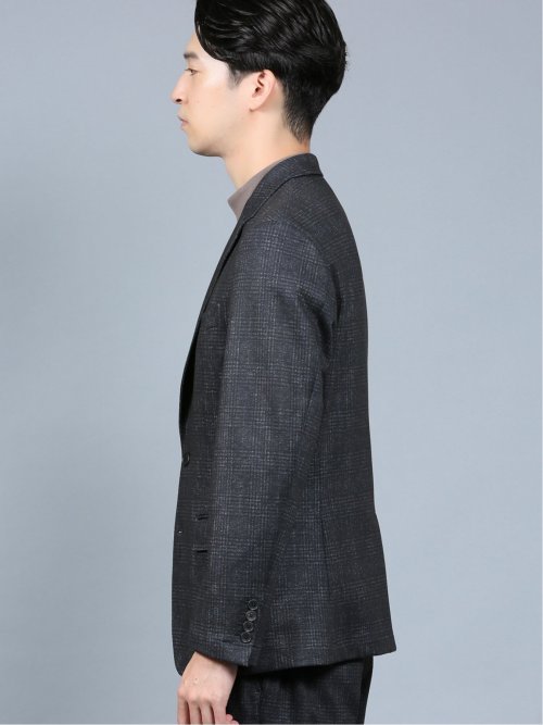 プリントジャージ スリムフィット 2ボタンジャケット チェック紺(セットアップ可能)